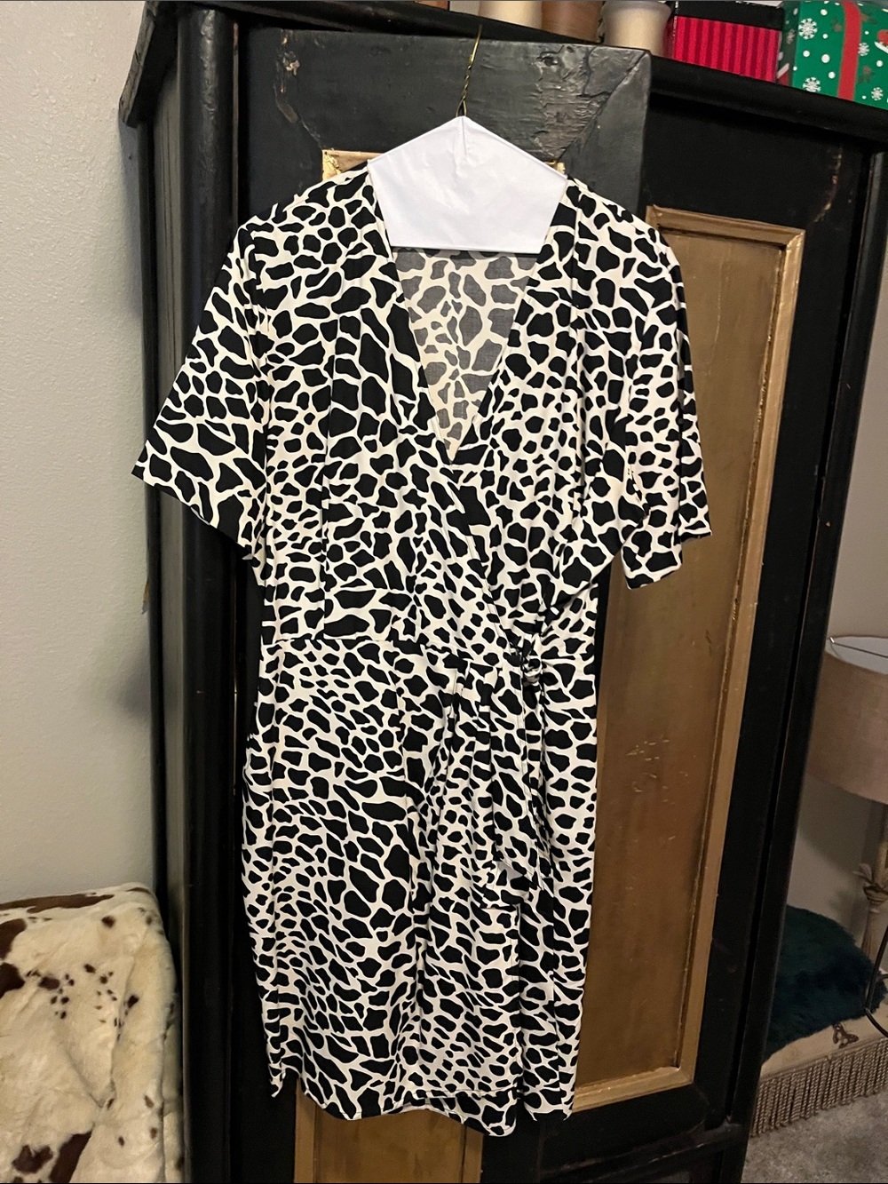 TESS Black & White Animal Print Wrap Dress